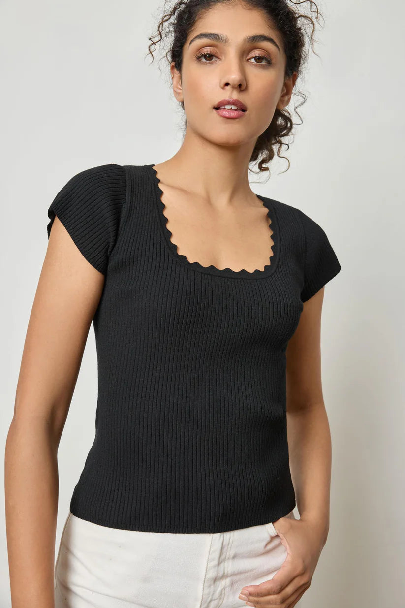 (取寄) リラ P レディース キャップ スリーブ スカルプ ネック セーター Lilla P women Cap Sleeve Scallop Neck Sweater Tide Lilla P Cap Sleeve Scallop Neck Sweater – Complements Two