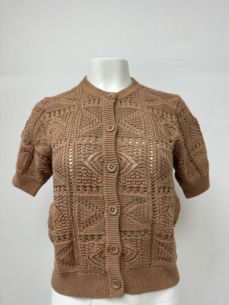 Autumn Cashmere Short Sleeve Tile Stitch Cardigan