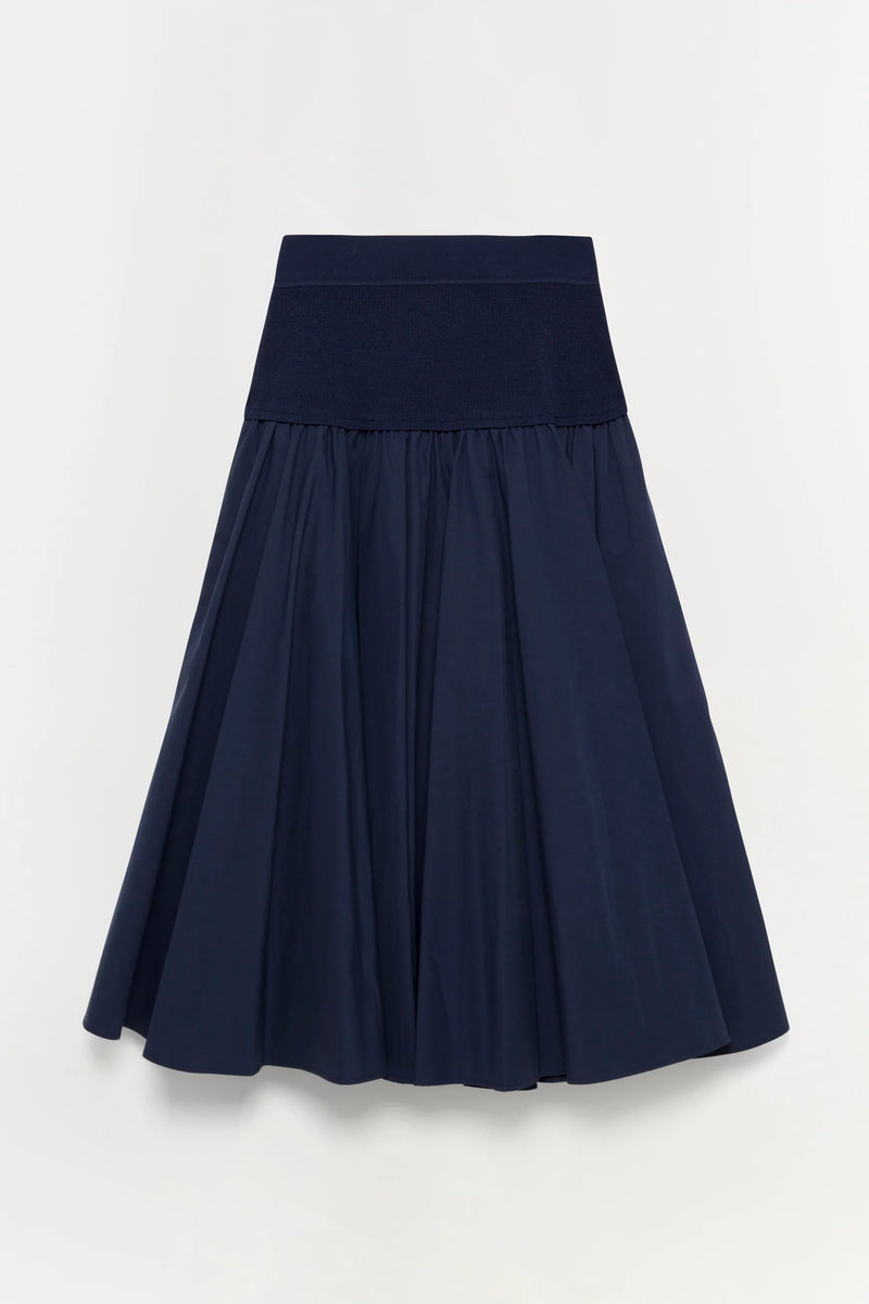 SIMKHAI Stella Pleated Skirt with Knit Yoke