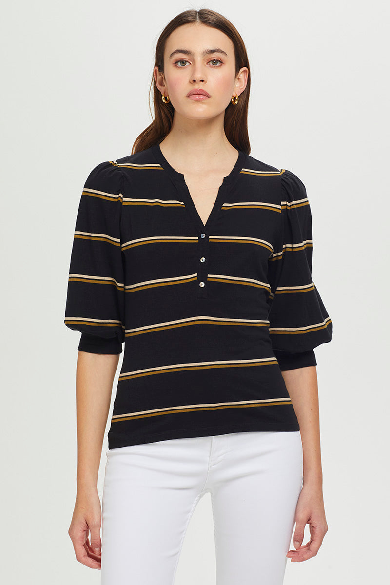 Goldie Fall Engineer Stripe Puff Sleeve V-Neck