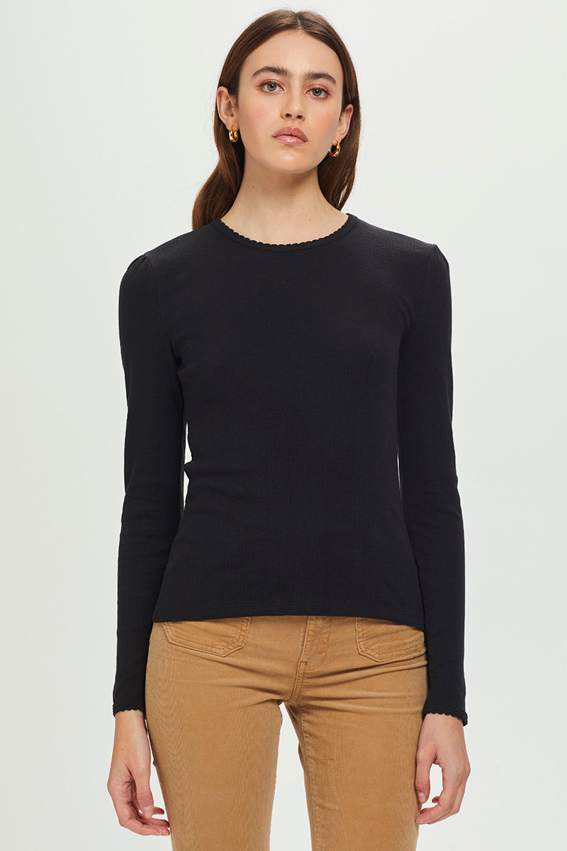 Goldie Long Sleeve Pointelle Puff Shoulder Top