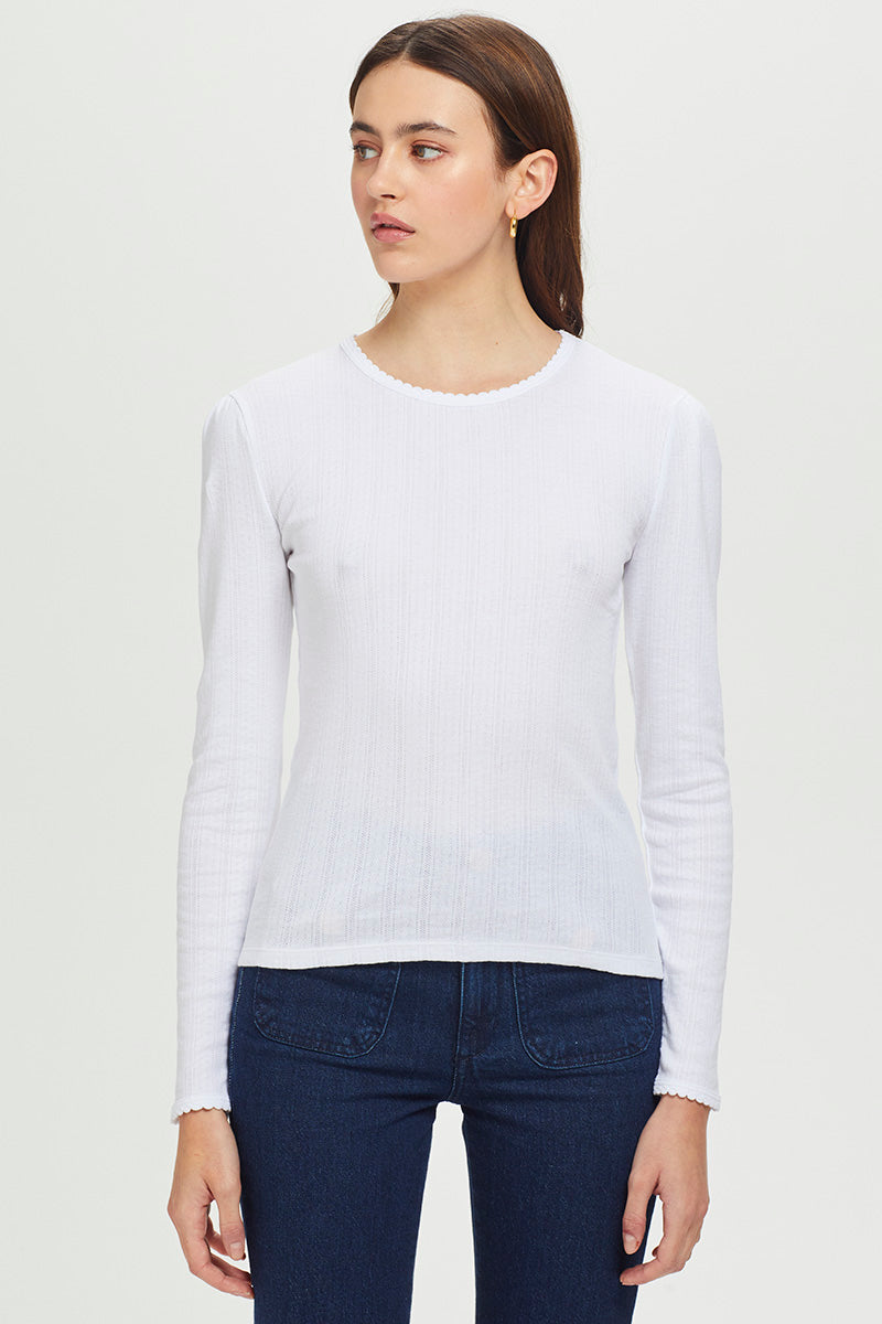 Goldie Long Sleeve Pointelle Puff Shoulder Top