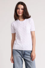 MinnieRose Cotton Frayed Cable Short Sleeve Tee with Pocket