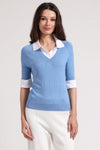 MinnieRose Cotton Cashmere Short Sleeve V-Neck With Collar