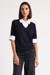 MinnieRose Cotton Cashmere Short Sleeve V-Neck With Collar