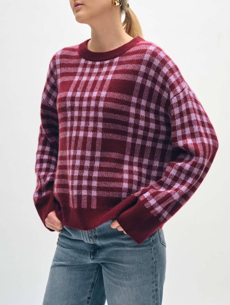 White + Warren Cashmere Plaid Crewneck