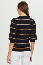 Goldie Fall Engineer Stripe Puff Sleeve V-Neck