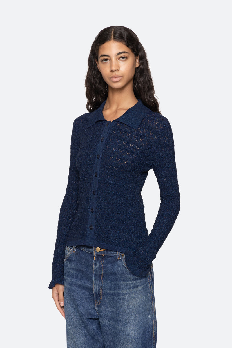 SEA Ruby Knit Long Sleeve Polo