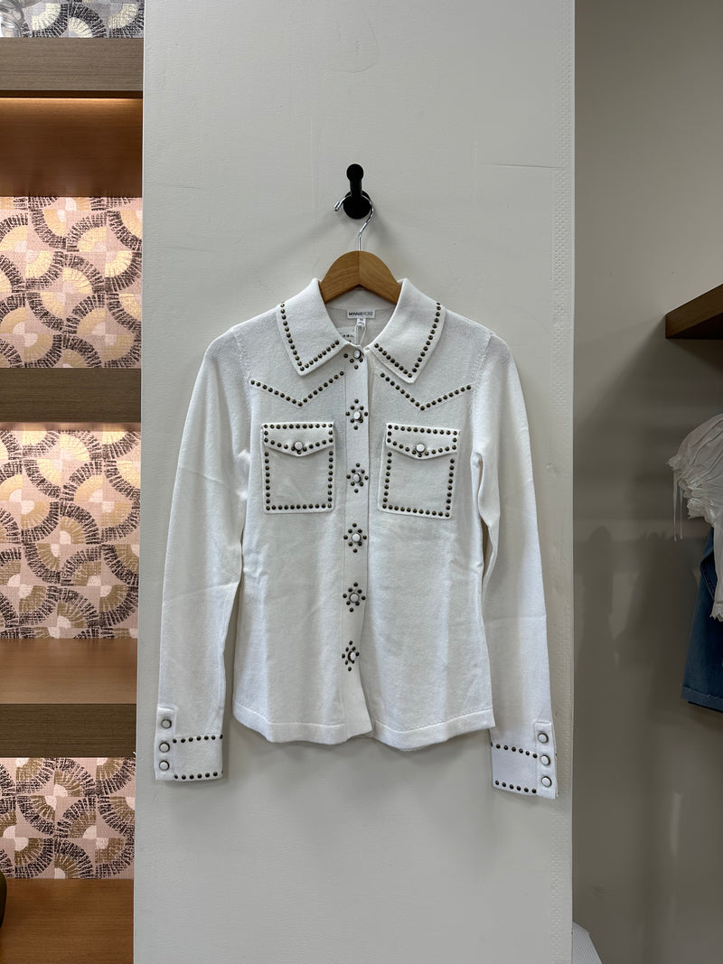 MinnieRose Cotton Cashmere Hot Fix Button Down Shirt