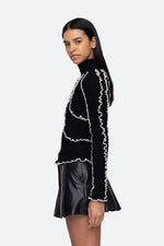 Sea Elin Ribbed Long Sleeve Sweater W/Ruffle