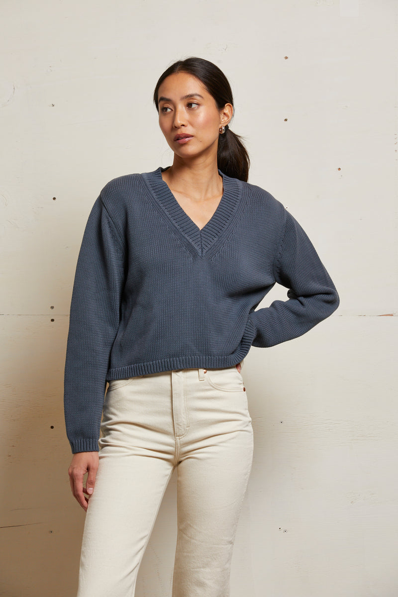 PerfectWhiteTee Addie Cotton Oversized V-Neck Sweater