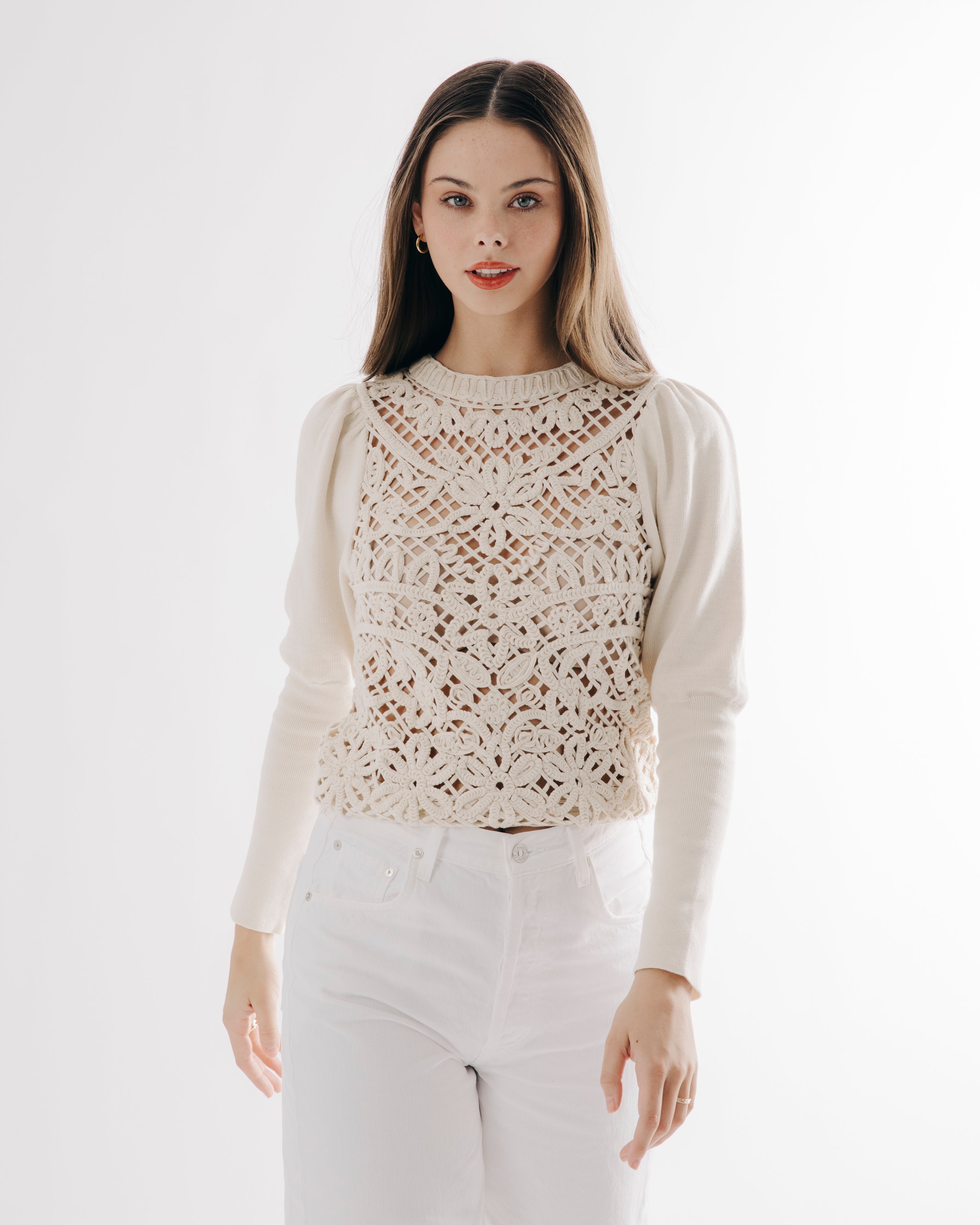 Ramy Brook-Adler Knit Sweater in Cream deals