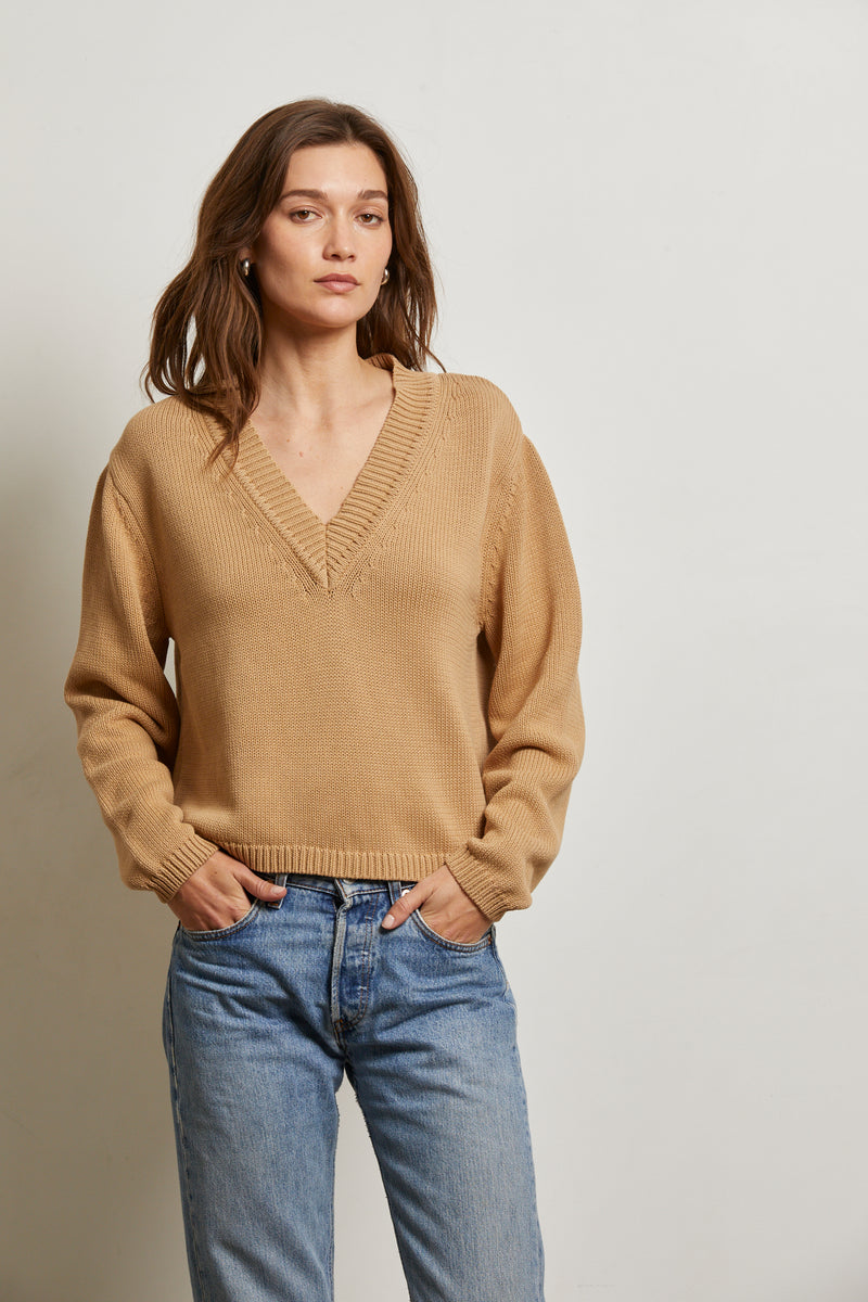 PerfectWhiteTee Addie Cotton Oversized V-Neck Sweater