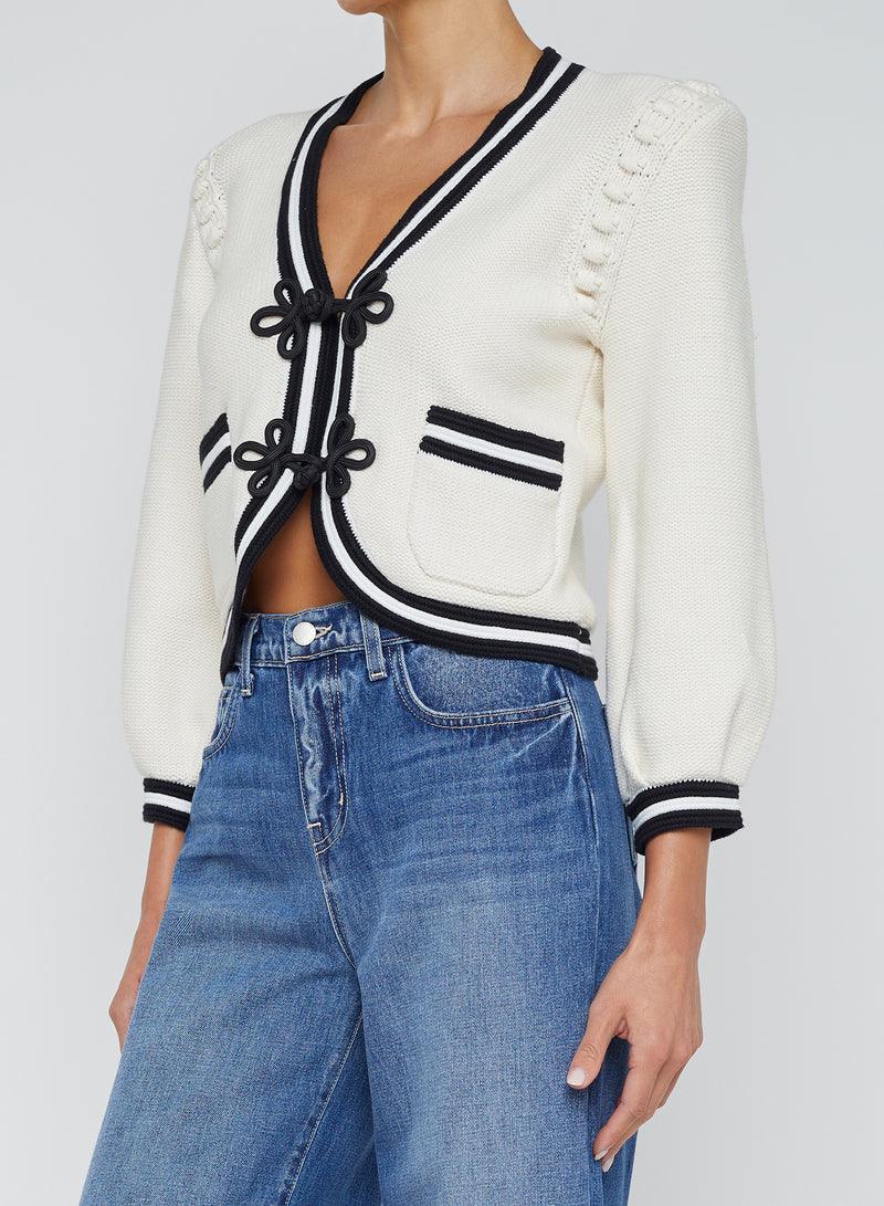 L'AGENCE Kaito Contrast Trim Crop Cardigan