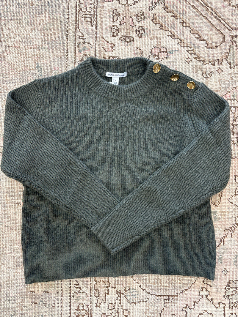 Autumn Cashmere Fancy Shaker Stitch Button Shoulder Crew