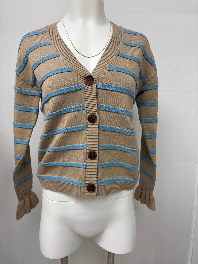 MinnnieRose Cotton Textured Stripe Ruffle Cuff Cardi