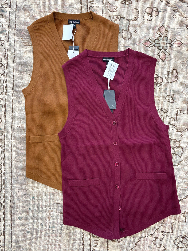 MinnieRose Viscose Ribbed Vest with Pockets