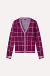 MinnieRose Viscose Blend Plaid Cardigan with Tipping