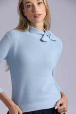 MinnieRose Supima Cotton Cashmere Shaker Tie Up Neck Top