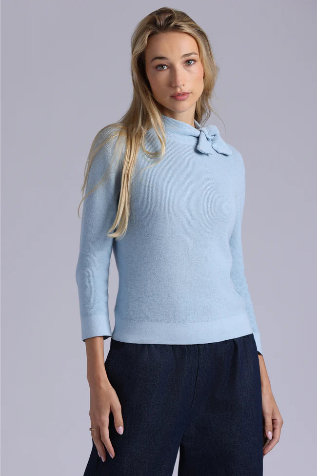 MinnieRose Supima Cotton Cashmere Shaker Tie Up Neck Top