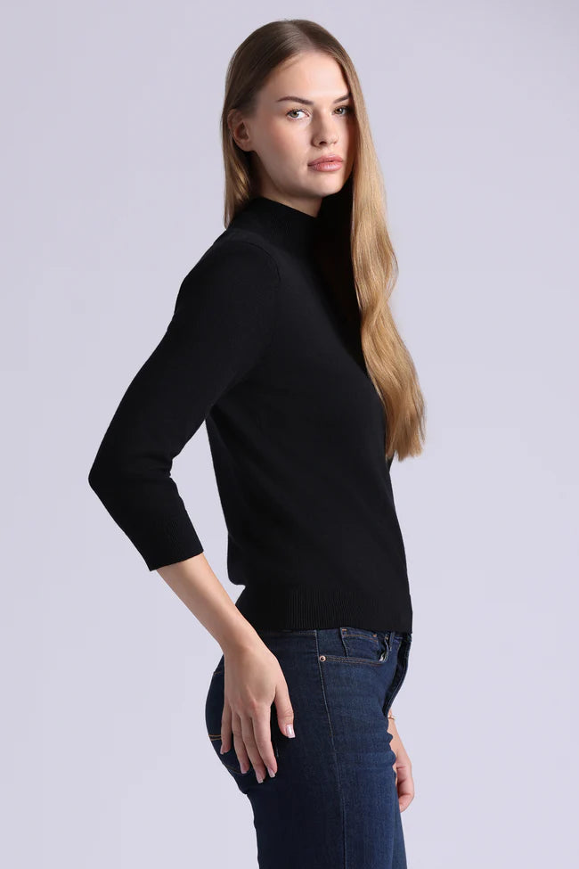 MinnieRose Cotton Cashmere Power Shoulder 3/4 Sleeve Mock