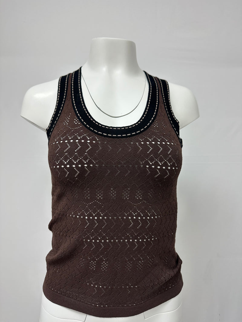Autumn Cashmere Pointelle Racer Back Tank with Saddle Stitching