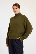 BRODIE Rib Detail High Neck Sweater