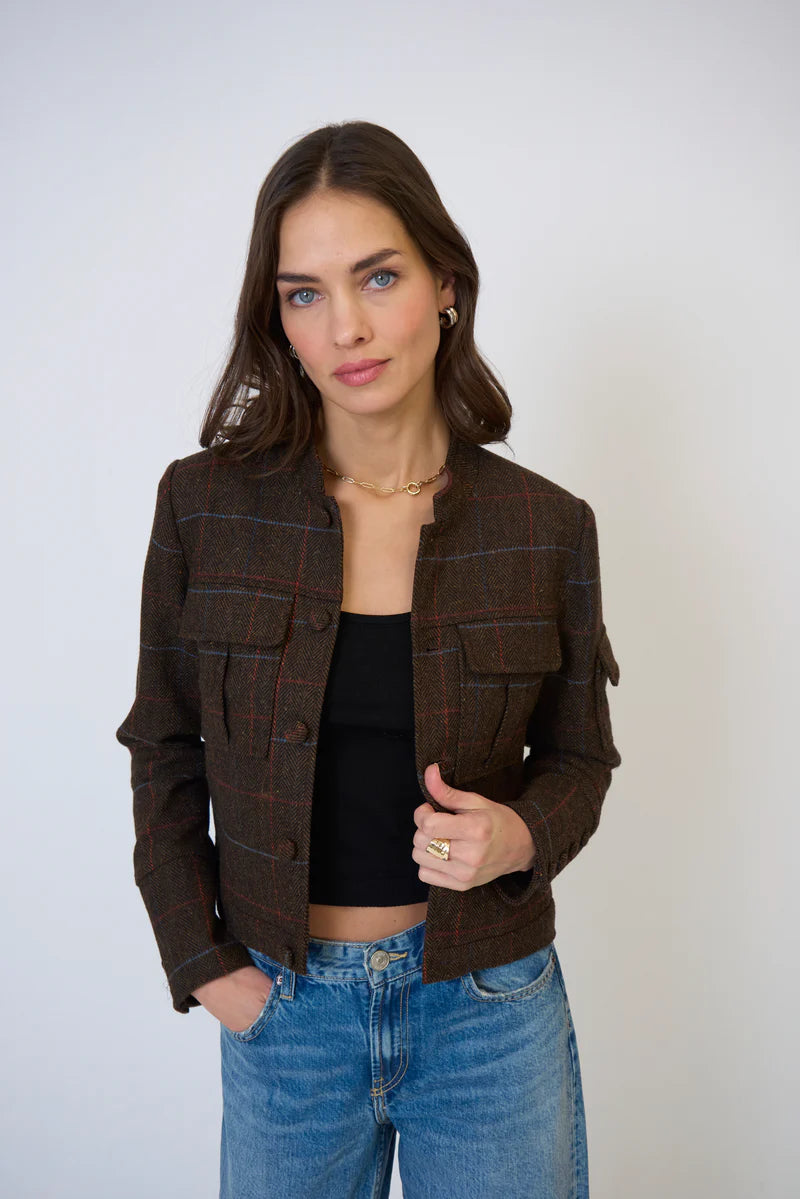 Central Park West Eden Plaid Military Jacket