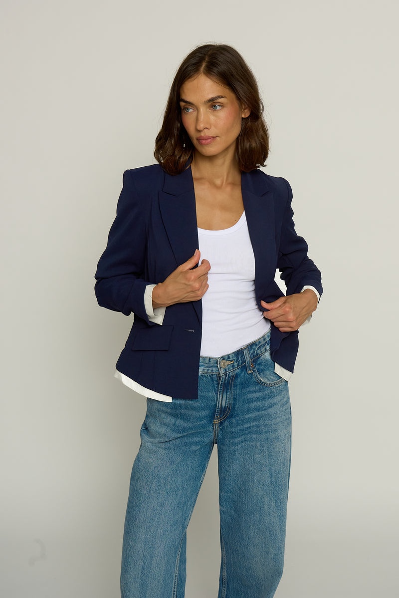 Central Park West Scrunched Sleeve Blazer w/ Shirting