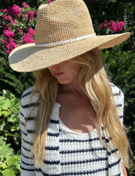 Jocelyn Straw Hat with Shell Hearts
