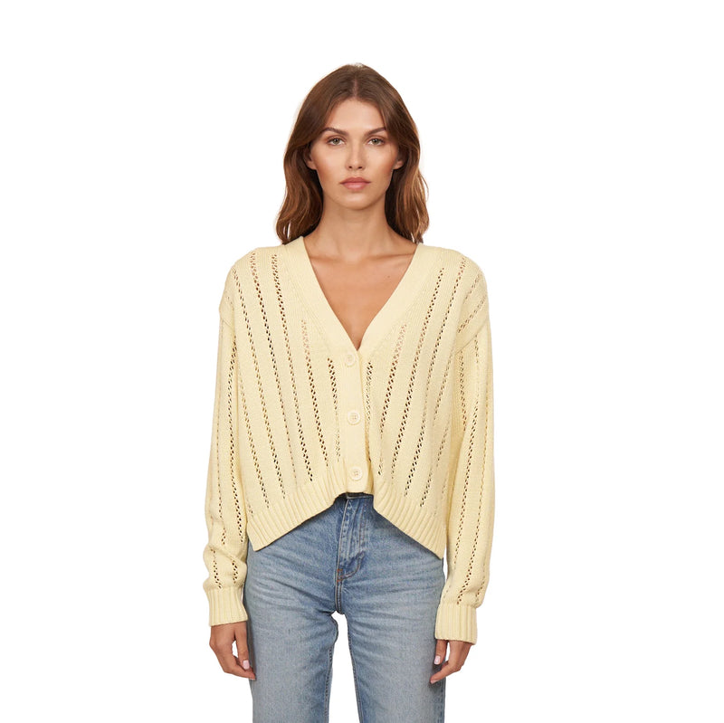 Autumn Cashmere Cropped V Neck Cardigan  w/ Pointelle Ladder Stitch