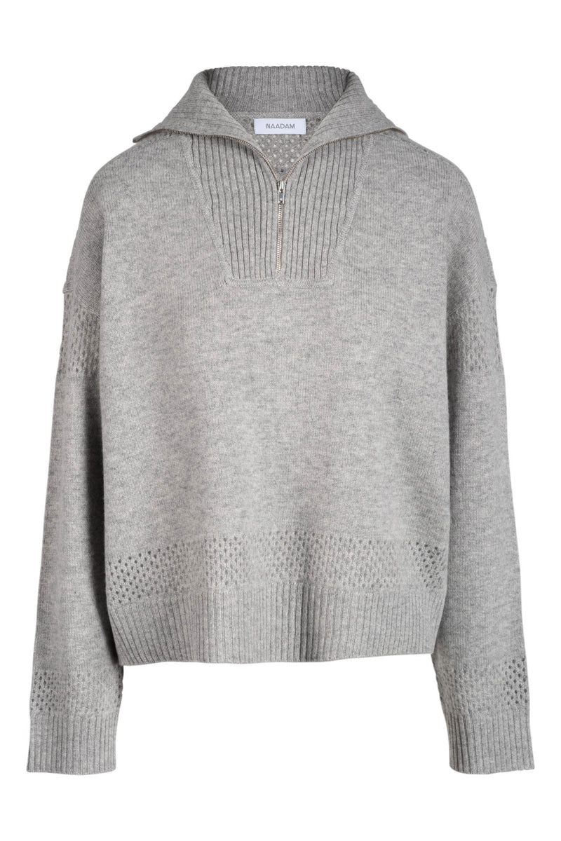 Naadam Wool Cashmere Mixed Stitch Quarter Zip