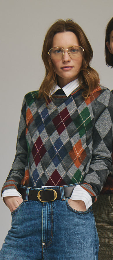 Autumn Cashmere Inked Argyle Crew