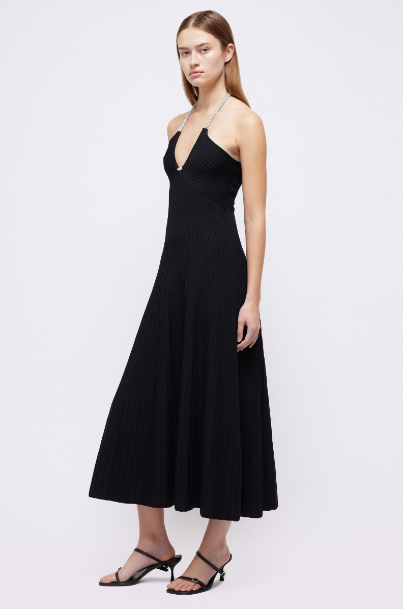 SIMKHAI Sadira Crystal Halter Midi Dress