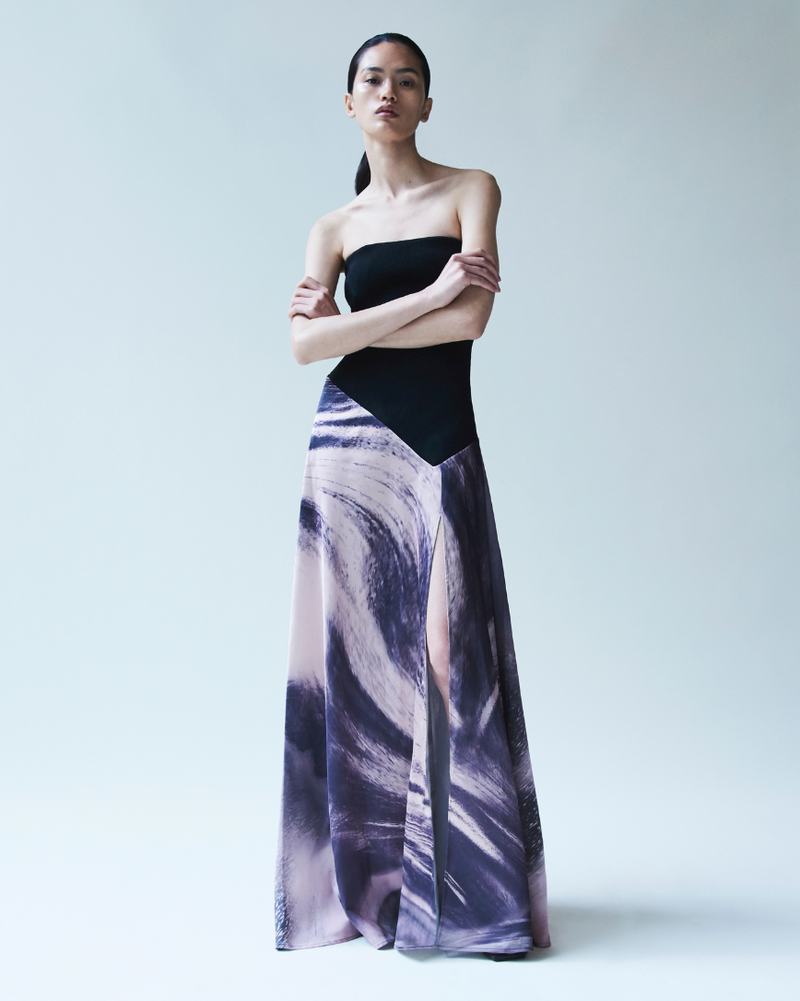 SIMKHAI Kory Sleeveless Bustier Combo Midi Dress