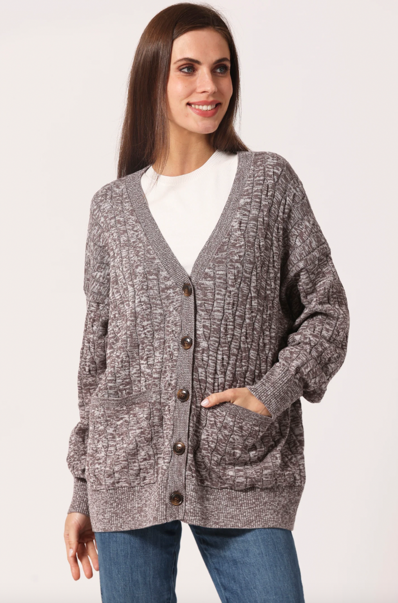 MinnieRose Cotton Oversized Marled Cable Cardigan