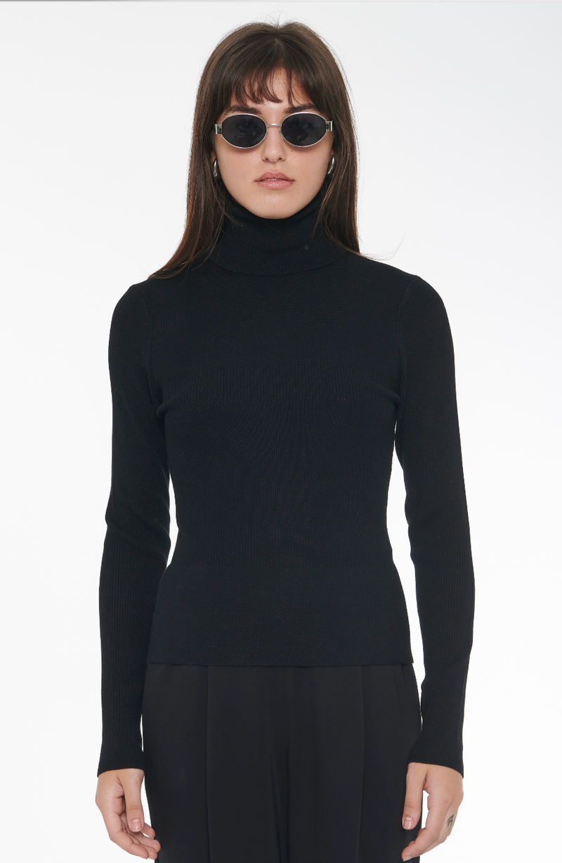 Toccin Valeria Long Sleeve Mixed Rib Turtleneck