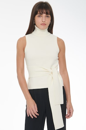 Toccin Celeste Sleeveless Tie-Front Turtleneck