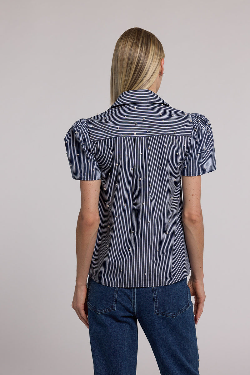 Generation Love Murphy Pearl Embellished Pinstripe Shirt