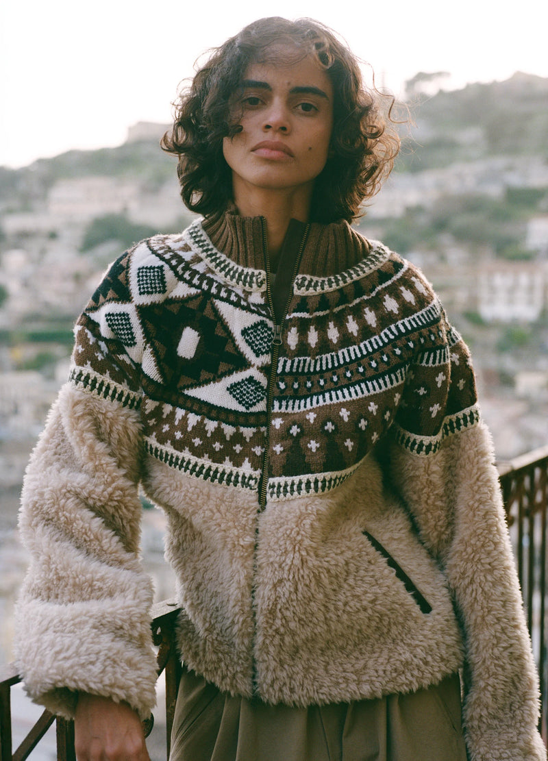 SEA Linea Fair Isle Knit Combo Fleece Jacket