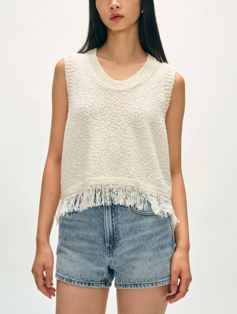 White + Warren Cotton Slub Fringe Tank