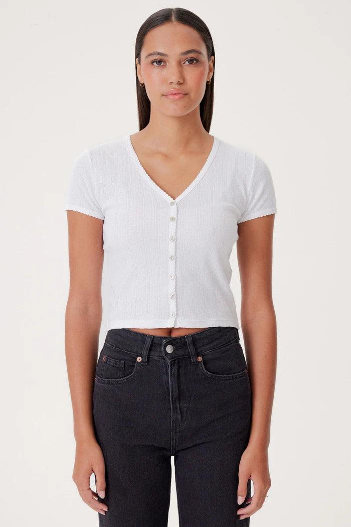 Goldie Pointelle S/S Vneck Cardigan