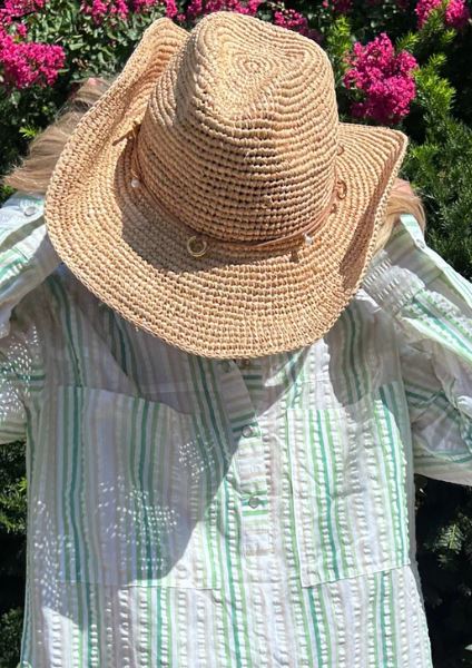 Jocelyn Straw Hat with Leather & Faux Pearl Trim