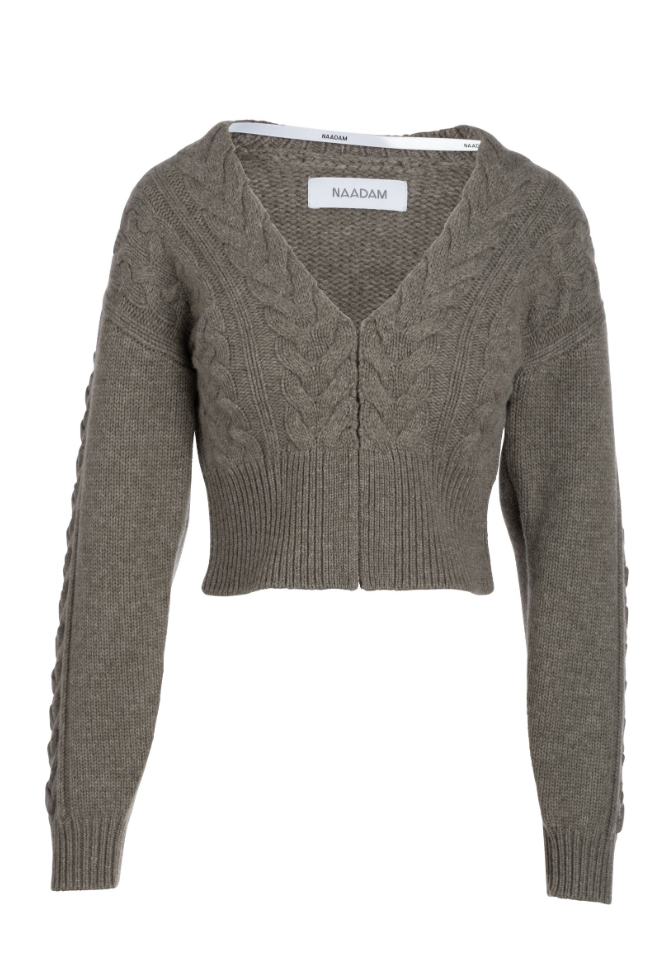 Naadam Wool Cashmere Cable Mix Cropped Cardigan
