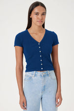 Goldie Pointelle S/S Vneck Cardigan