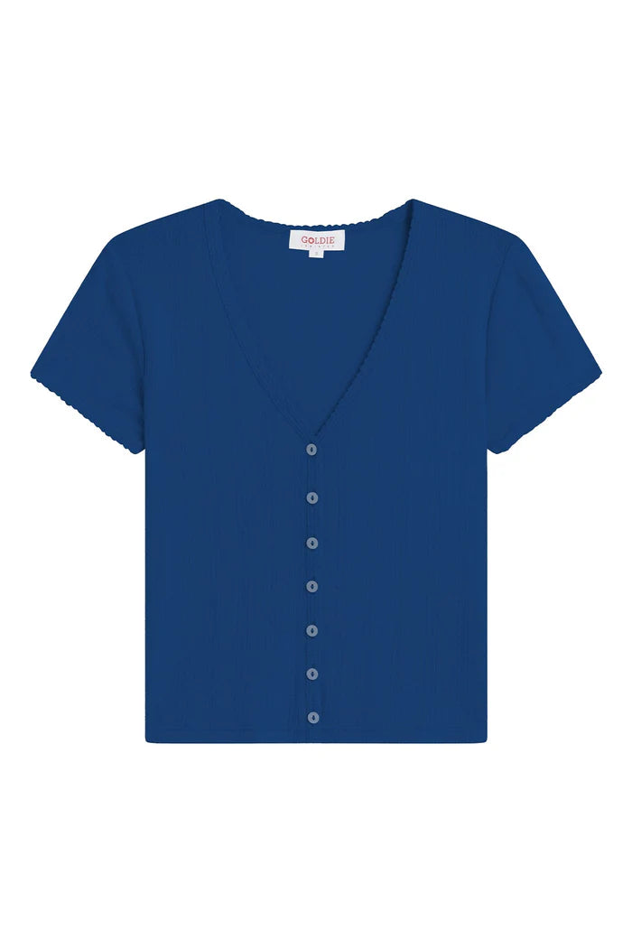 Goldie Pointelle S/S Vneck Cardigan