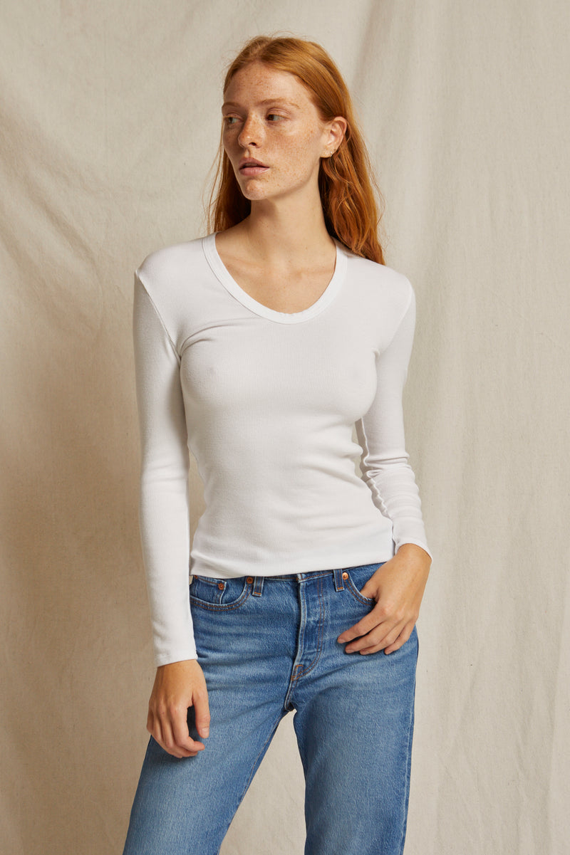 PerfectWhiteTee Robyn - Luxe Rib Long Sleeve U Neck