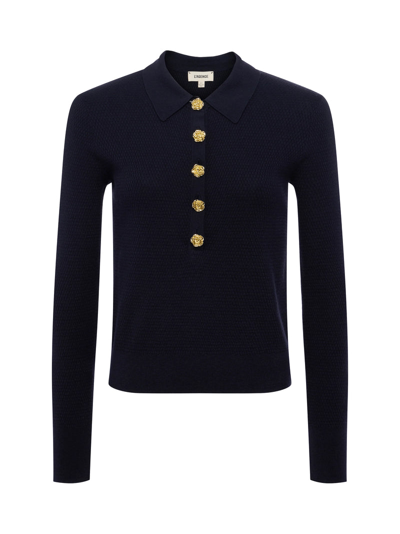 L'AGENCE Sterling Jewel Button Collar Sweater